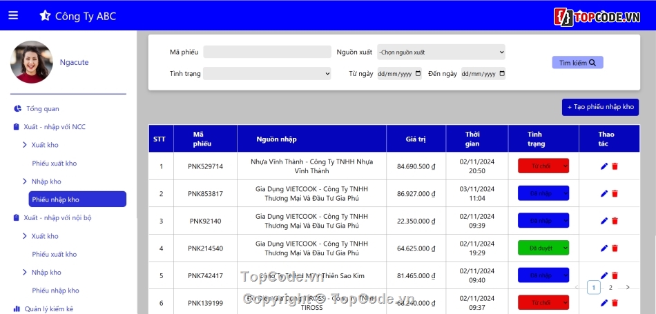 QUẢN LÝ KHO HÀNG,Reactjs,NodeJS,mongodb,firebase,redux